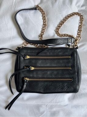Danier Black Leather Crossbody Bag with Gold Chain
